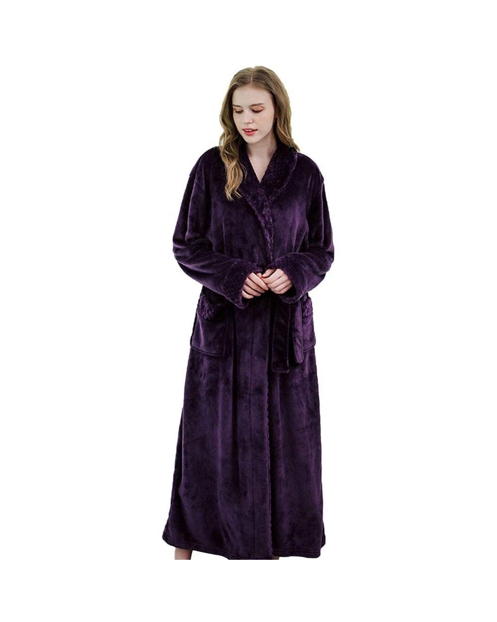 Womens Bathrobe- Lounge Soft Velveteen Robe Spa Robe with Pockets - Purple - CM18Z0AT7RA $59.11 Robes