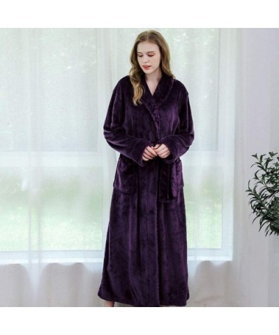 Womens Bathrobe- Lounge Soft Velveteen Robe Spa Robe with Pockets - Purple - CM18Z0AT7RA $59.11 Robes