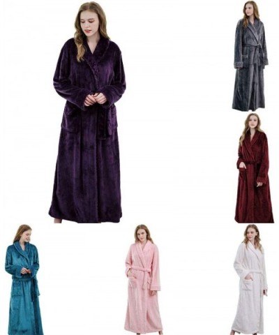 Womens Bathrobe- Lounge Soft Velveteen Robe Spa Robe with Pockets - Purple - CM18Z0AT7RA $59.11 Robes