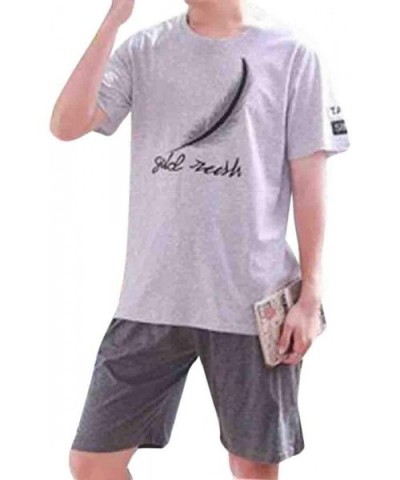 Men's Cotton Soft Sleepwear Short Sleeve Top and Bottom Pajama Set - 15 - C718SZSE0H3 $40.20 Sleep Sets