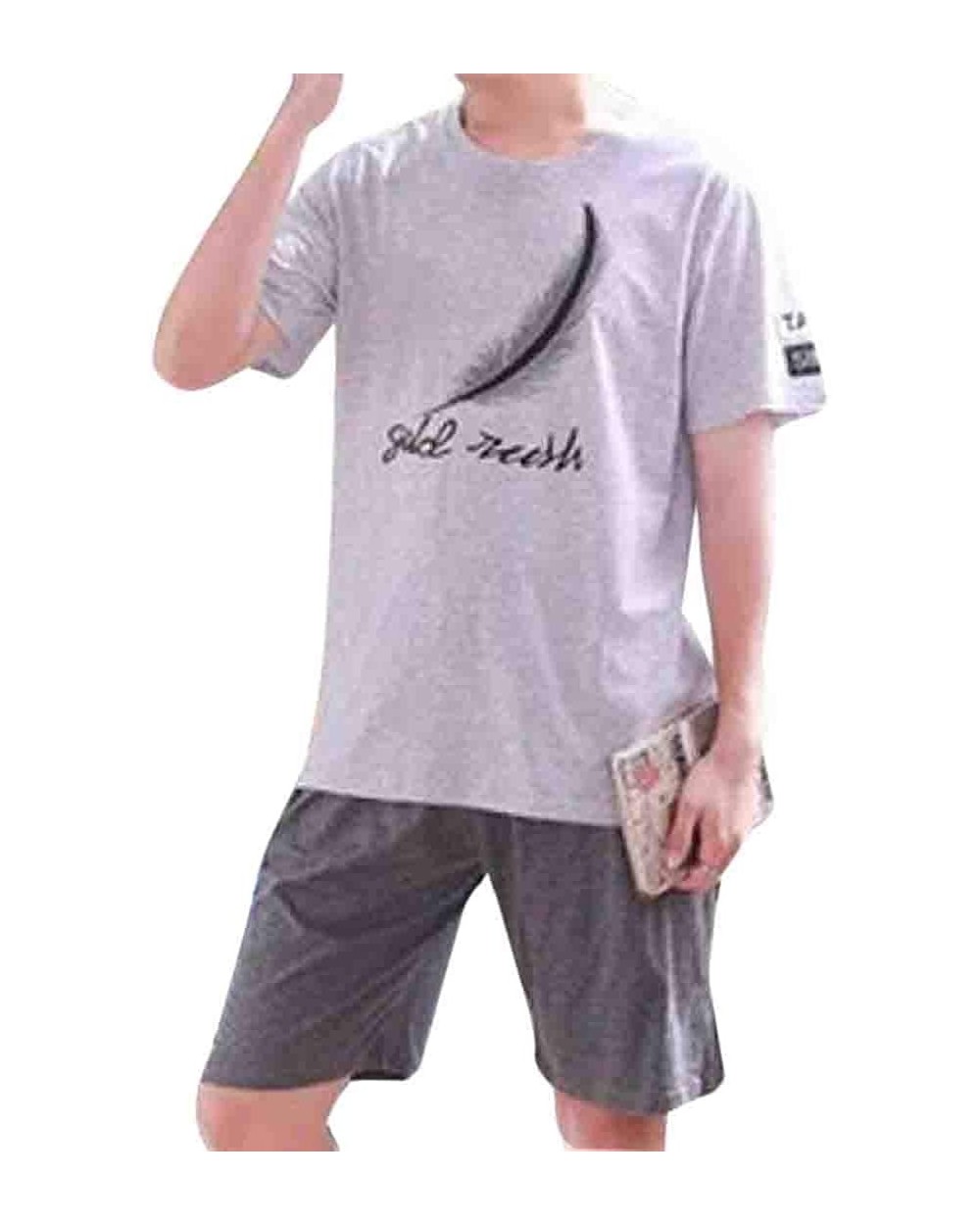 Men's Cotton Soft Sleepwear Short Sleeve Top and Bottom Pajama Set - 15 - C718SZSE0H3 $40.20 Sleep Sets