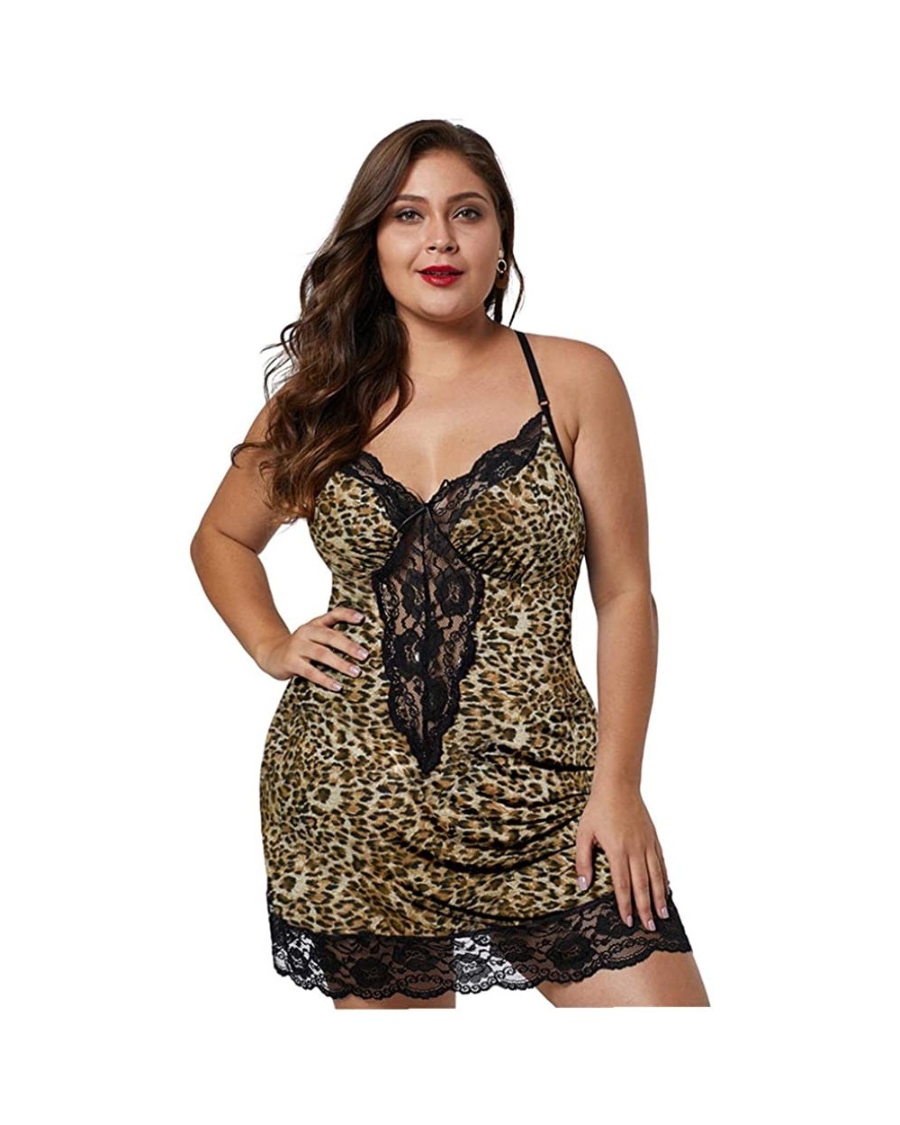 Women Sexy Babydoll Lingerie Plus Size Sheer Lace Chemise Halter Backless Sleepwear Splicing Deep V Bra Mesh Dress Nightwear ...