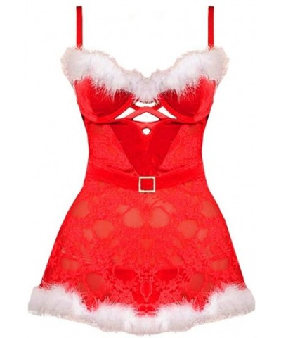 Women Sexy Christmas Festival Red Hollow Red Lingerie Siamese Thong Set Nightdress Underwear Set - Red - CL18A64U8LL $21.44 G...