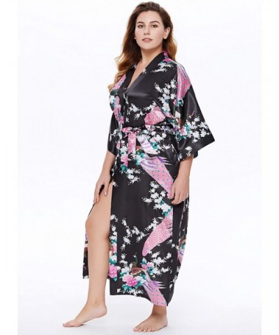 Women's Plus Size Kimono Robe Long Robes with Peacock and Blossoms Printed Plus Size Kimono Outfit - Black - C118AOOGG5S $51....