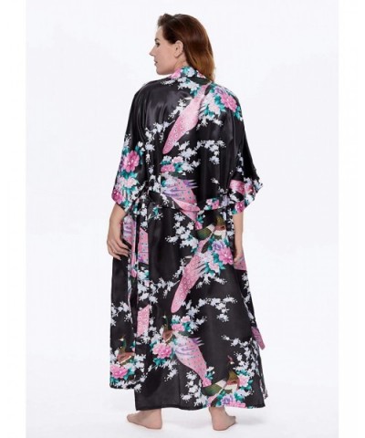 Women's Plus Size Kimono Robe Long Robes with Peacock and Blossoms Printed Plus Size Kimono Outfit - Black - C118AOOGG5S $51....