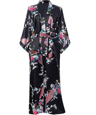 Women's Plus Size Kimono Robe Long Robes with Peacock and Blossoms Printed Plus Size Kimono Outfit - Black - C118AOOGG5S $51....