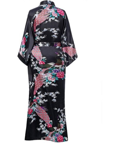 Women's Plus Size Kimono Robe Long Robes with Peacock and Blossoms Printed Plus Size Kimono Outfit - Black - C118AOOGG5S $51....