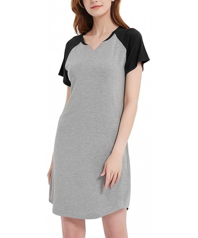 Nightgown for Women- Short Sleeve V-Neck Sleep Shirts Women Soft Bamboo Nightdress - Gray+black - CG198470COY $22.60 Nightgow...