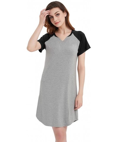 Nightgown for Women- Short Sleeve V-Neck Sleep Shirts Women Soft Bamboo Nightdress - Gray+black - CG198470COY $22.60 Nightgow...