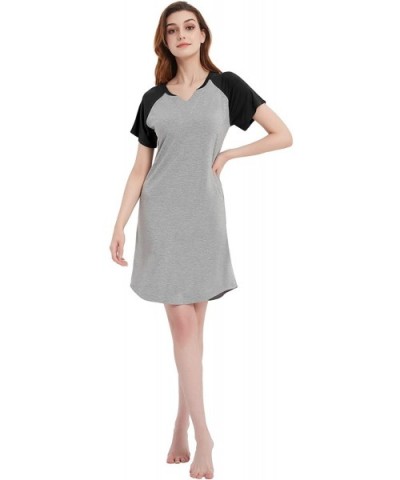 Nightgown for Women- Short Sleeve V-Neck Sleep Shirts Women Soft Bamboo Nightdress - Gray+black - CG198470COY $22.60 Nightgow...