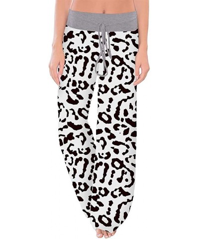 Women's Comfy Casual Pajama Pants Floral Print Drawstring Palazzo Lounge Pants Wide Leg - White - CD195XW28M6 $17.93 Bottoms