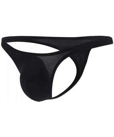 Mens Traceless Thongs Low Rise Bulge Pouch Underwear Ice Silk Briefs - Black - CJ199AKKI3K $12.39 G-Strings & Thongs