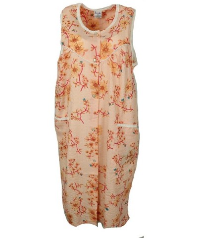 Women's Plus Size Sleeveless House Dress Duster Robe- Snap Front- Pockets - Peach Floral - CT19D460IDU $26.13 Robes