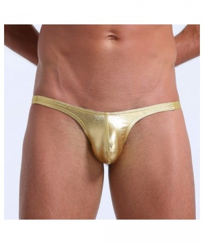 Sport Mens Print Thong Swimsuit - Gold - CJ190MO0HSH $15.15 G-Strings & Thongs