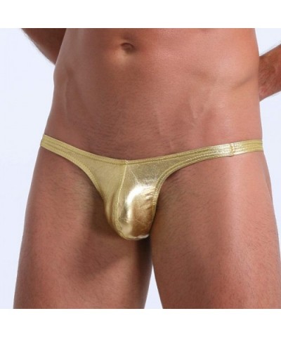 Sport Mens Print Thong Swimsuit - Gold - CJ190MO0HSH $15.15 G-Strings & Thongs