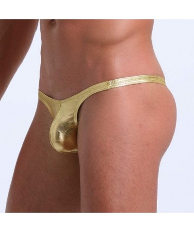 Sport Mens Print Thong Swimsuit - Gold - CJ190MO0HSH $15.15 G-Strings & Thongs