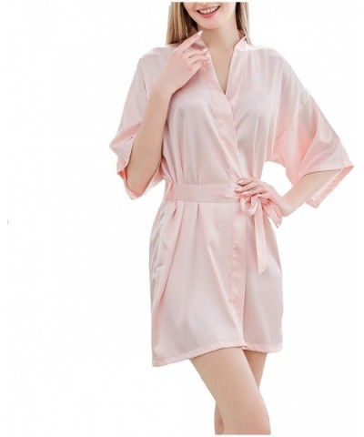 Women's Short Satin Robes Kimono Silk Luxury Loungewear Half Sleeves Soft Sleepwear - Pink - C818U8UYQ7G $38.80 Robes