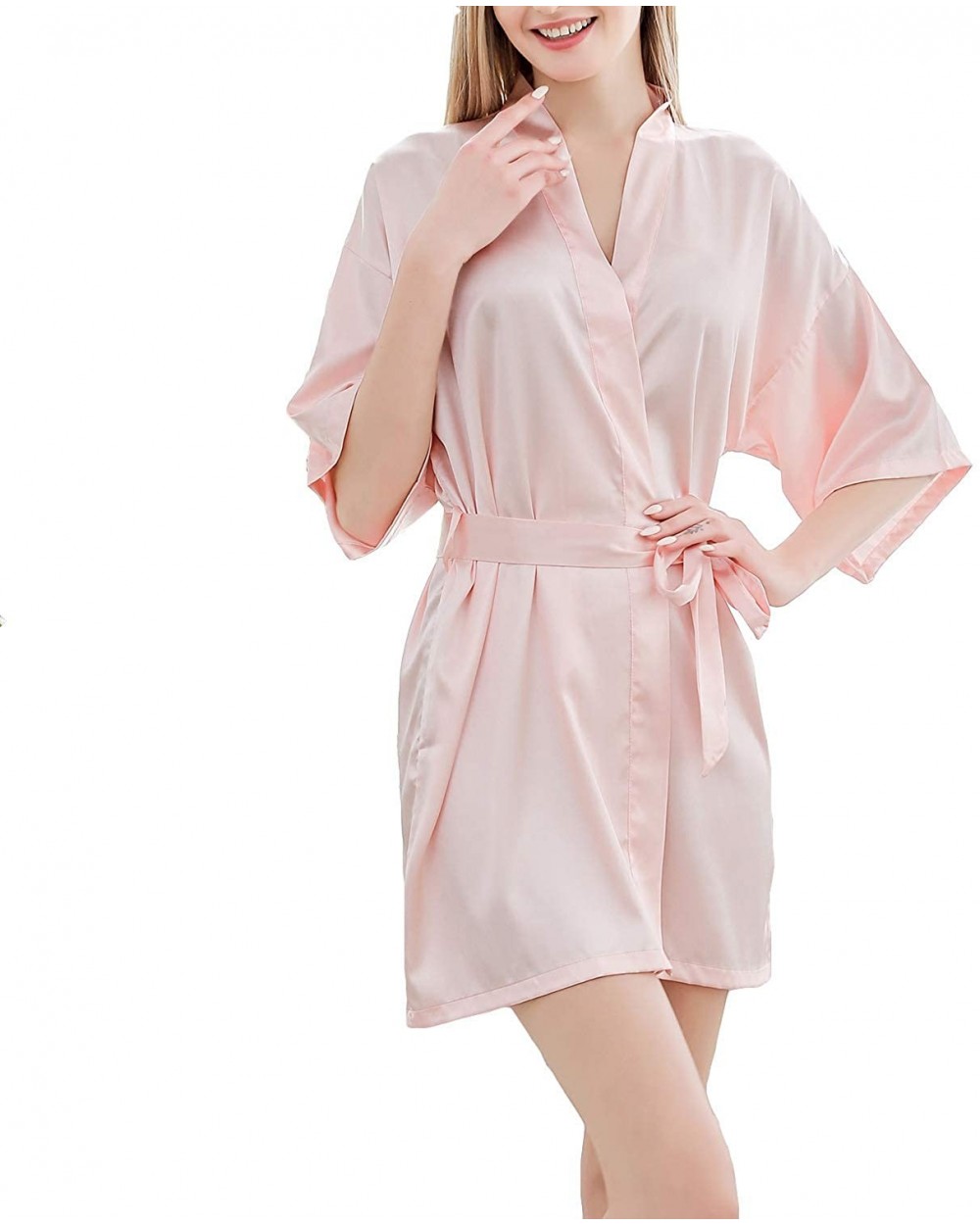 Women's Short Satin Robes Kimono Silk Luxury Loungewear Half Sleeves Soft Sleepwear - Pink - C818U8UYQ7G $38.80 Robes