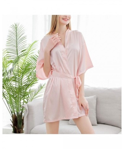 Women's Short Satin Robes Kimono Silk Luxury Loungewear Half Sleeves Soft Sleepwear - Pink - C818U8UYQ7G $38.80 Robes