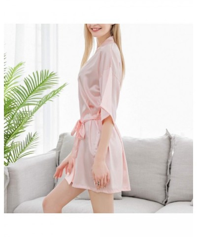 Women's Short Satin Robes Kimono Silk Luxury Loungewear Half Sleeves Soft Sleepwear - Pink - C818U8UYQ7G $38.80 Robes