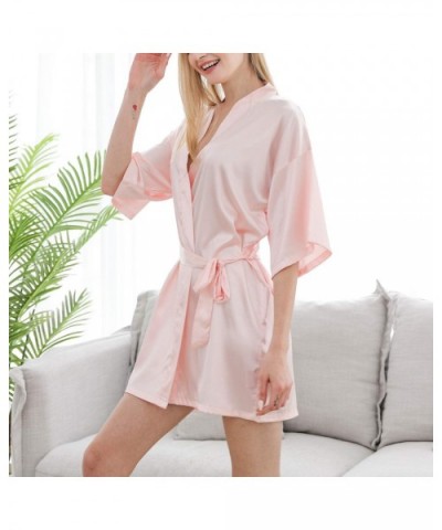 Women's Short Satin Robes Kimono Silk Luxury Loungewear Half Sleeves Soft Sleepwear - Pink - C818U8UYQ7G $38.80 Robes