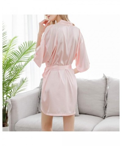 Women's Short Satin Robes Kimono Silk Luxury Loungewear Half Sleeves Soft Sleepwear - Pink - C818U8UYQ7G $38.80 Robes