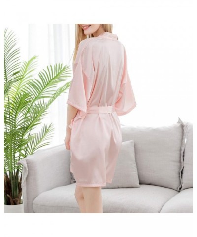 Women's Short Satin Robes Kimono Silk Luxury Loungewear Half Sleeves Soft Sleepwear - Pink - C818U8UYQ7G $38.80 Robes