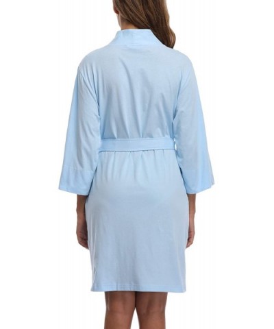 Women Kimono Robe Cotton Short Knit Bathrobe Soft Sleepwear Lightweight - Light Blue - C618XNU3OR7 $25.83 Robes