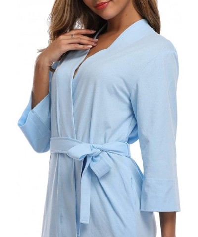 Women Kimono Robe Cotton Short Knit Bathrobe Soft Sleepwear Lightweight - Light Blue - C618XNU3OR7 $25.83 Robes