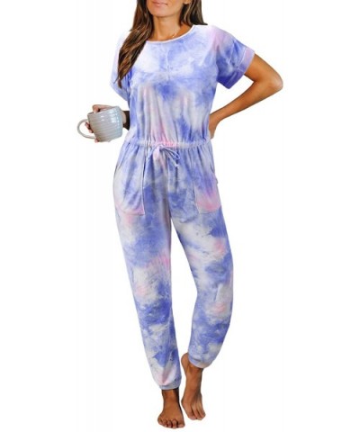 Women's Tie-Dye Short Sleeve Long Pajama-Set One-Piece-Jumpsuit Loungewear Nightwear - A Multicolor - CX19CQ6EQO2 $43.73 Sets