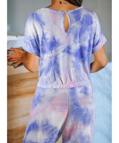 Women's Tie-Dye Short Sleeve Long Pajama-Set One-Piece-Jumpsuit Loungewear Nightwear - A Multicolor - CX19CQ6EQO2 $43.73 Sets