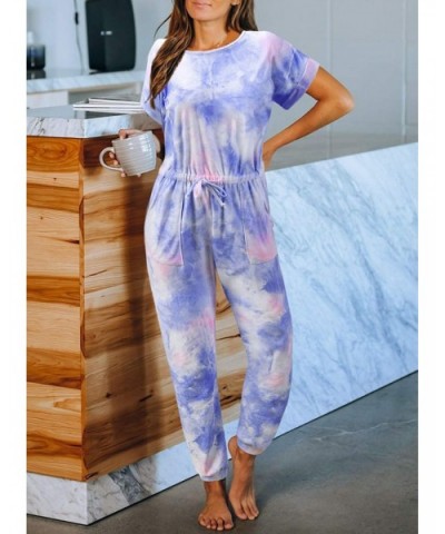 Women's Tie-Dye Short Sleeve Long Pajama-Set One-Piece-Jumpsuit Loungewear Nightwear - A Multicolor - CX19CQ6EQO2 $43.73 Sets