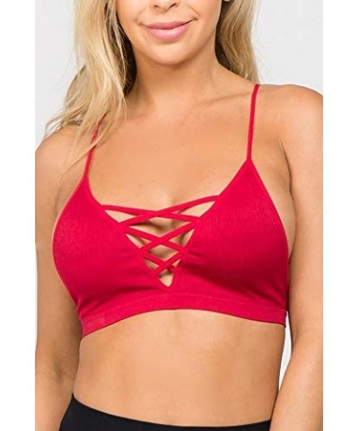 Women's Ribbed Strappy Criss Cross Racerback Bralette - Crimson - CN18HR4D02S $15.07 Bras