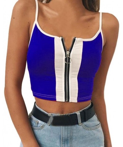 Sexy Women Strappy Vest Sleeveless Tops Patchwork Zipper Blouse Casual - Blue - CM18G2CXS38 $21.98 Tops