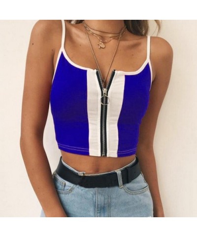 Sexy Women Strappy Vest Sleeveless Tops Patchwork Zipper Blouse Casual - Blue - CM18G2CXS38 $21.98 Tops