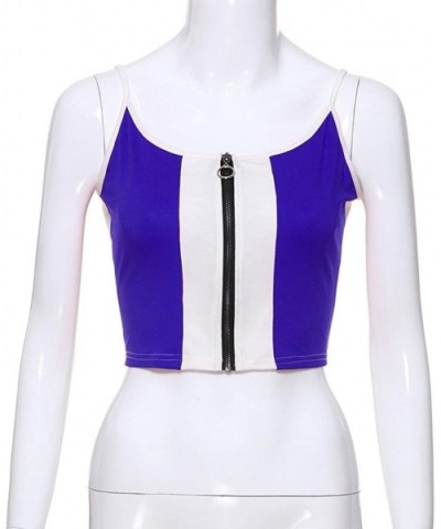 Sexy Women Strappy Vest Sleeveless Tops Patchwork Zipper Blouse Casual - Blue - CM18G2CXS38 $21.98 Tops