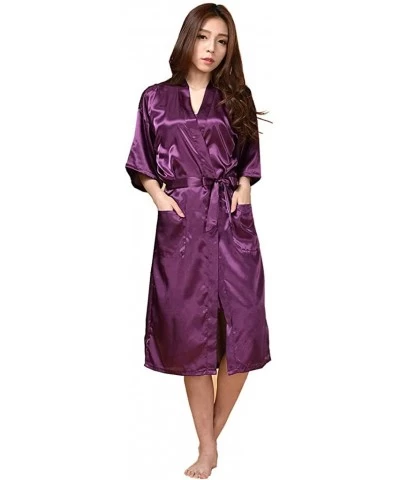 Women's Short Kimono Robe Dressing Gown Silky Bridesmaid Robes Bathrobe Summer Long Sleeves Home Service Thin Pajamas - Purpl...