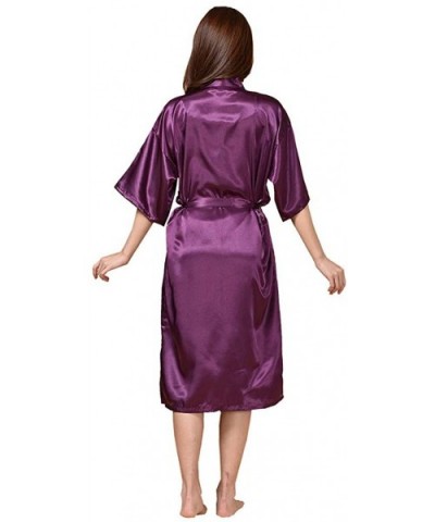 Women's Short Kimono Robe Dressing Gown Silky Bridesmaid Robes Bathrobe Summer Long Sleeves Home Service Thin Pajamas - Purpl...