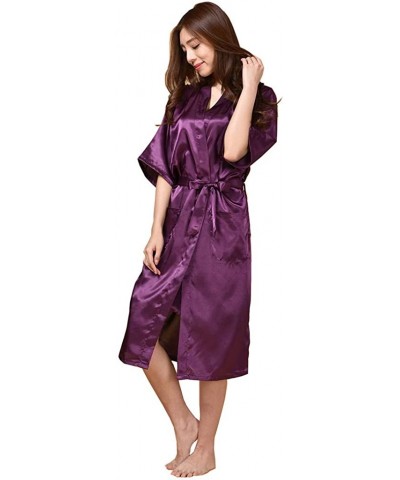 Women's Short Kimono Robe Dressing Gown Silky Bridesmaid Robes Bathrobe Summer Long Sleeves Home Service Thin Pajamas - Purpl...