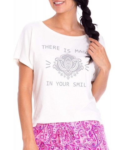 Pajama Short/Long Sleeve T-Shirt for Woman Knit Soft - Offwhite - C718ZOUM6QX $18.72 Tops