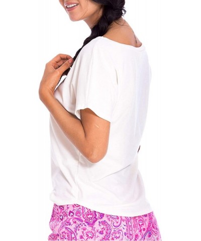 Pajama Short/Long Sleeve T-Shirt for Woman Knit Soft - Offwhite - C718ZOUM6QX $18.72 Tops