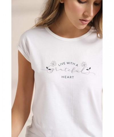 Pajama Short/Long Sleeve T-Shirt for Woman Knit Soft - Offwhite - C718ZOUM6QX $18.72 Tops