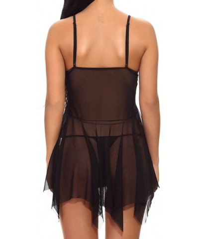 Sheer Babydoll Lingerie Set for Women Lace Teddy Open Front Chemise - Black - C8190EX97WN $24.05 Baby Dolls & Chemises