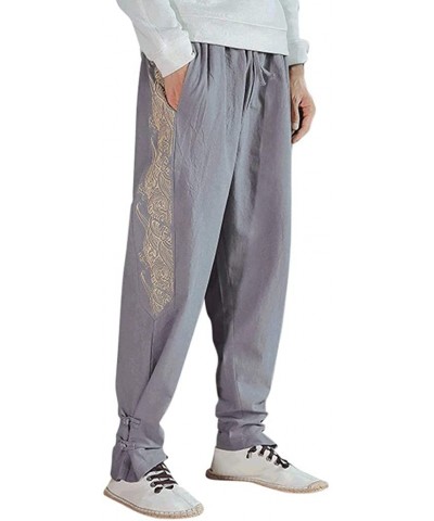 Mens Cotton Linen Pants Low Crotch Yoga Sweatpants Casual Vintage Baggy Lightweight Trousers Harem Joggers Slacks - Gray - C2...