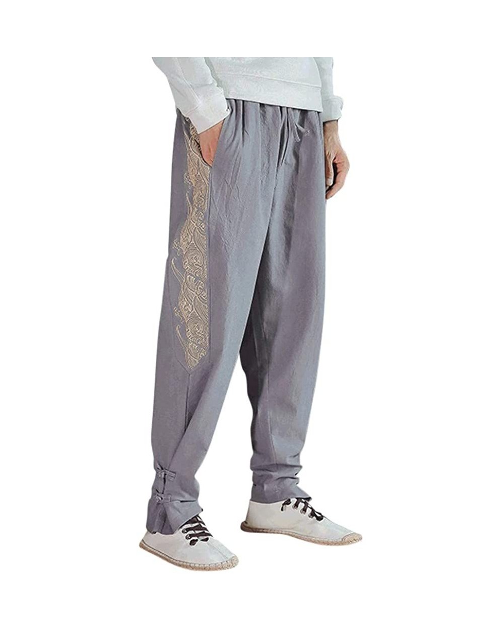 Mens Cotton Linen Pants Low Crotch Yoga Sweatpants Casual Vintage Baggy Lightweight Trousers Harem Joggers Slacks - Gray - C2...