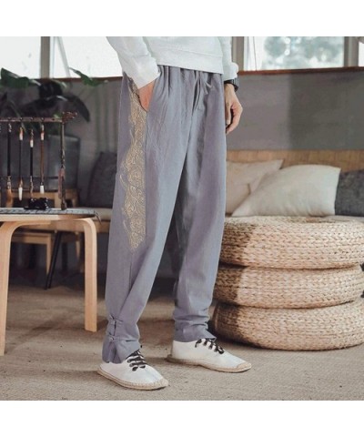 Mens Cotton Linen Pants Low Crotch Yoga Sweatpants Casual Vintage Baggy Lightweight Trousers Harem Joggers Slacks - Gray - C2...