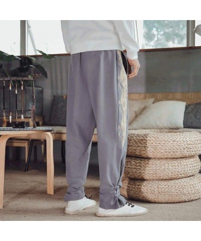 Mens Cotton Linen Pants Low Crotch Yoga Sweatpants Casual Vintage Baggy Lightweight Trousers Harem Joggers Slacks - Gray - C2...