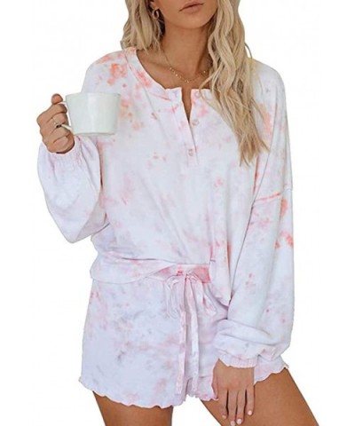 Womens Tie-Dye Printed Shorts Long Sleeve Tops and Shorts 2 Piece Pajamas Set Sleepwear Loungewear - Pink - CB190E2R7YC $38.5...