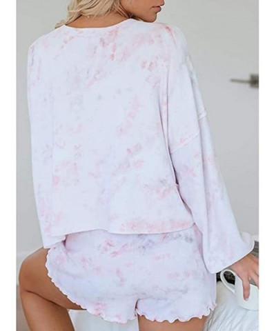 Womens Tie-Dye Printed Shorts Long Sleeve Tops and Shorts 2 Piece Pajamas Set Sleepwear Loungewear - Pink - CB190E2R7YC $38.5...