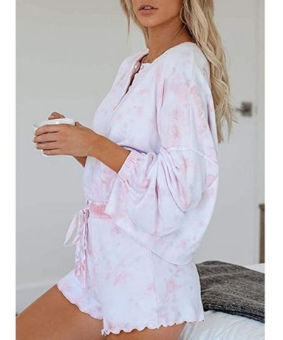 Womens Tie-Dye Printed Shorts Long Sleeve Tops and Shorts 2 Piece Pajamas Set Sleepwear Loungewear - Pink - CB190E2R7YC $38.5...